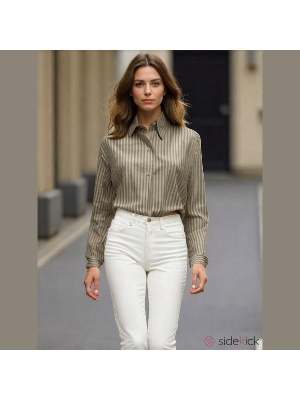 NWT 90s A+ ELLEN SILK GRAY & WHITE STRIPED BLOUSE W FOLDED CUFFS LUXURY SZ 14
